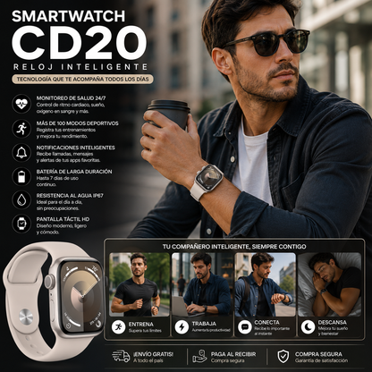 SMARTWATCH CD20 CON RANURA SIM ACOMPAÑA CARGADOR POR INDUCCIÓN